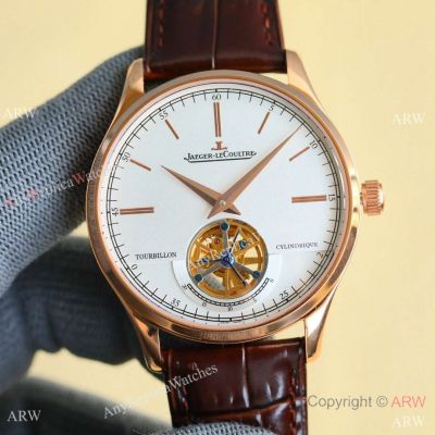 Copy Jaeger-LeCoultre Master Grande Tradition Tourbillon Watches Rose Gold White Dial